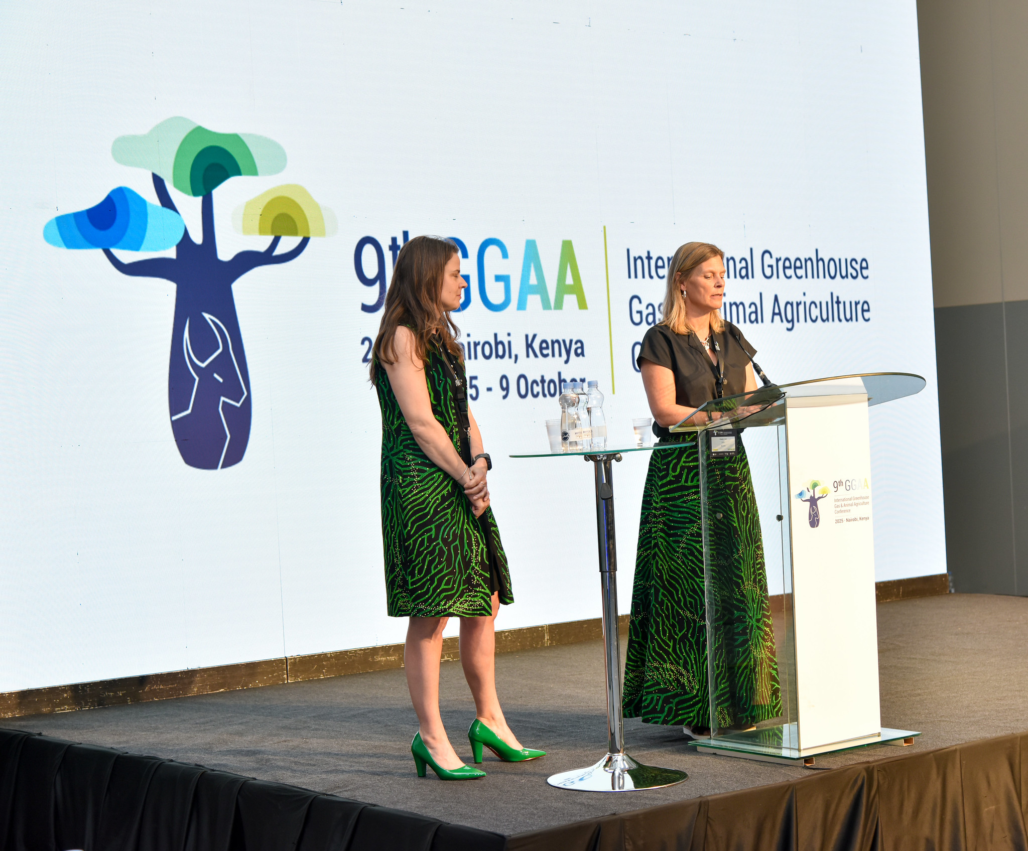 Claudia Ardnt, Senior Scientist at the International Livestock Research Institute, ILRI, and Team Leader of the Mazingira Centre and Vibeke Lind, a Research Scientist at Norwegian Institute of Bioeconomy Research, NIBIO, address delegates during the opening ceremony of the 9th Greenhouse Gas & Animal Agricultural Conference in Nairobi, Kenya.